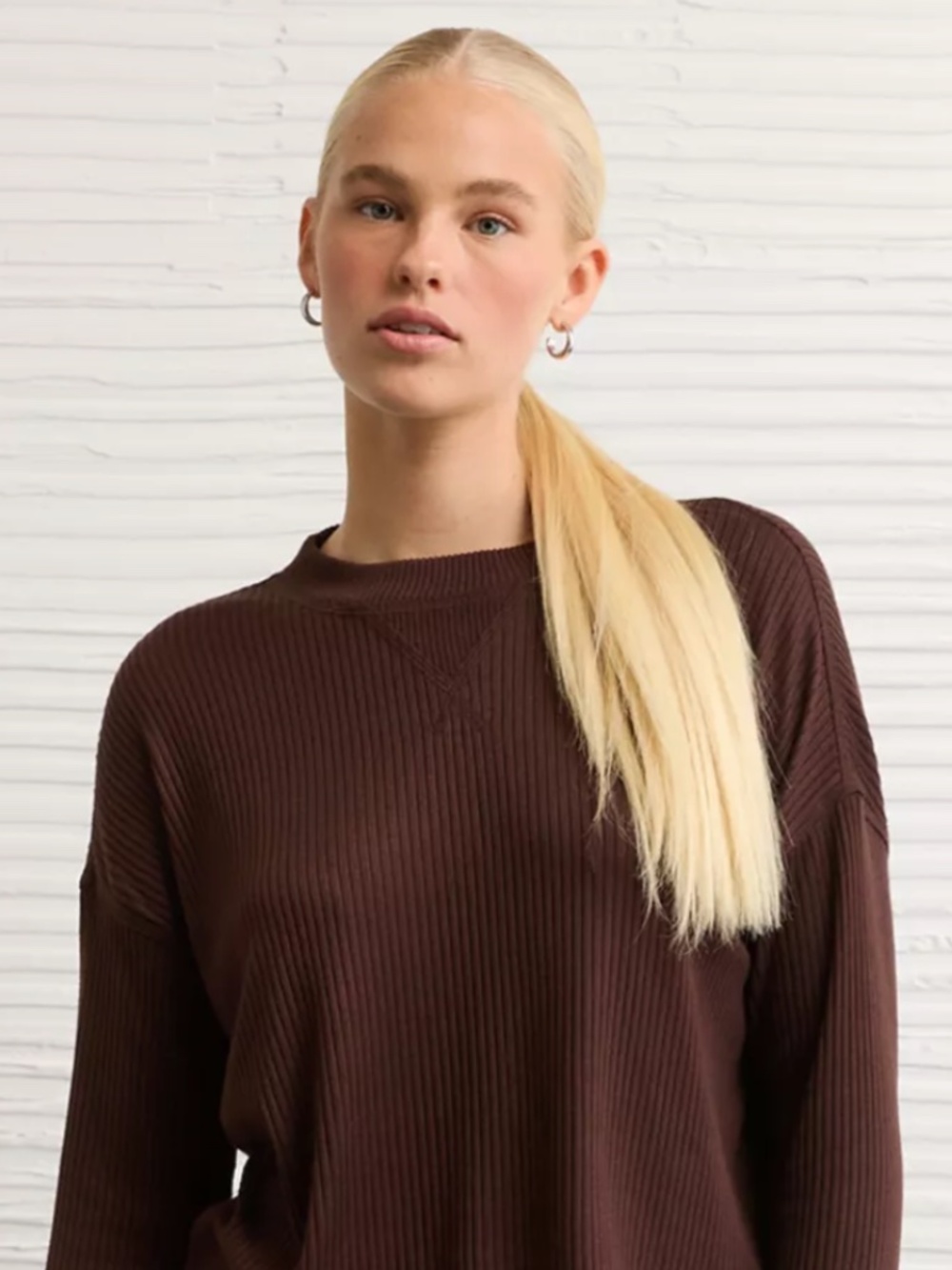 American Eagle Navy Long Sleeve Waffle Knit